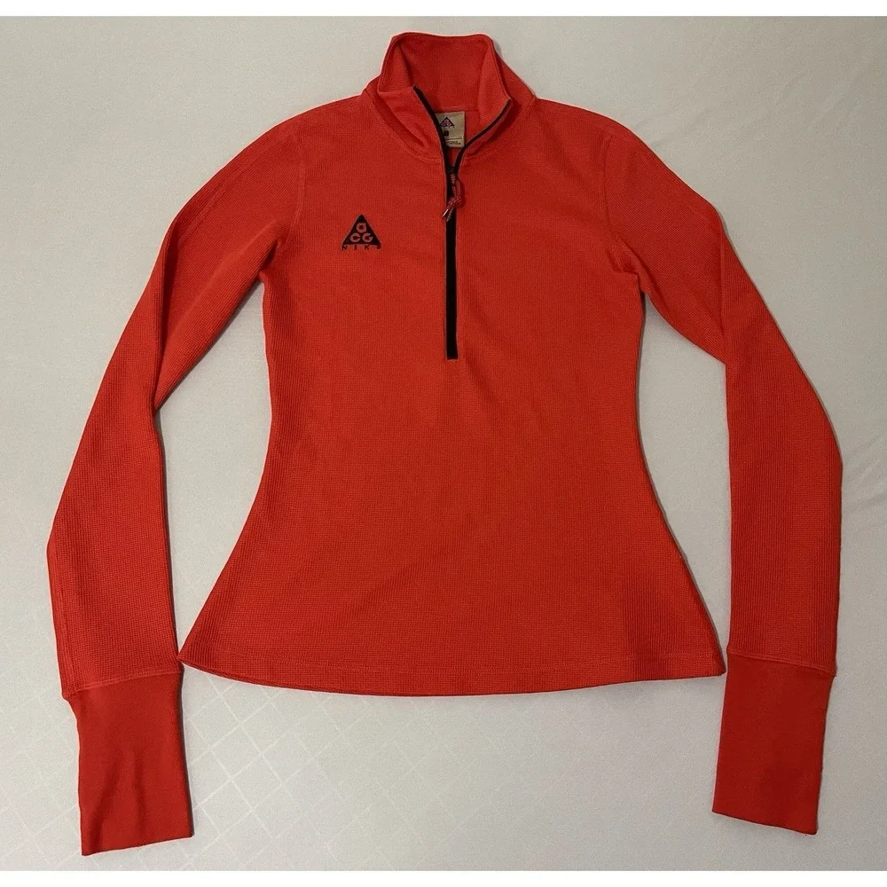 Vintage Nike Pullover Womens‎ Small Orange Thermal 1/4 Zip ACG Wool Blend